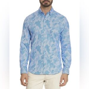 NEW Robert Graham Colby blue camo print long sleeve button down Sz L